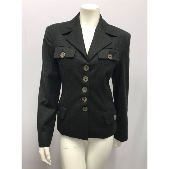 SWISH DESIGNER JACKET MADE IN ITALY CHARCOAL GREY WOOL GREAT BUTTONS‎ SIZE 46 - Picture 1 of 6